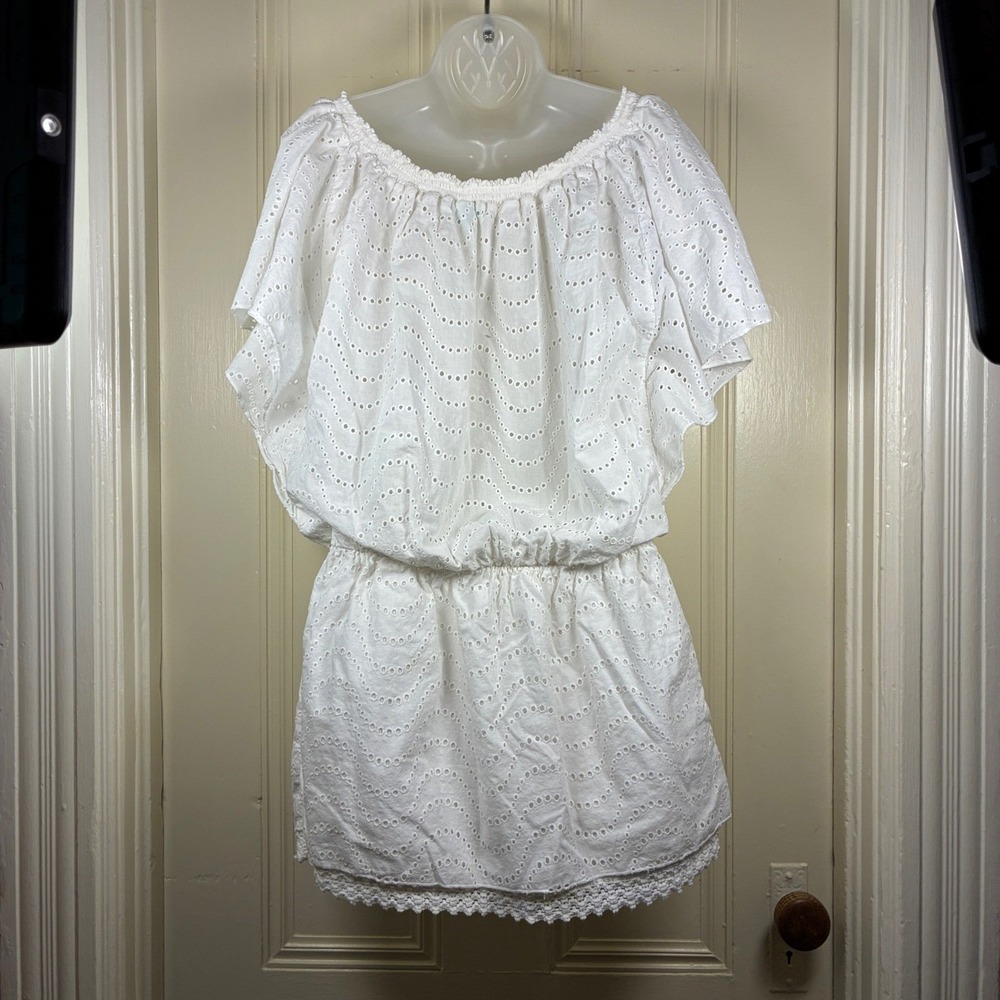 Melissa Odabash coverup mini dress Small white eyelet beachy coastal cruisewear